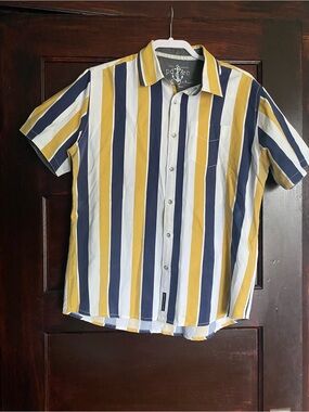 PD&C Vertical Striped Short Sleeve Button Down Shirt Large Nautical Beachy